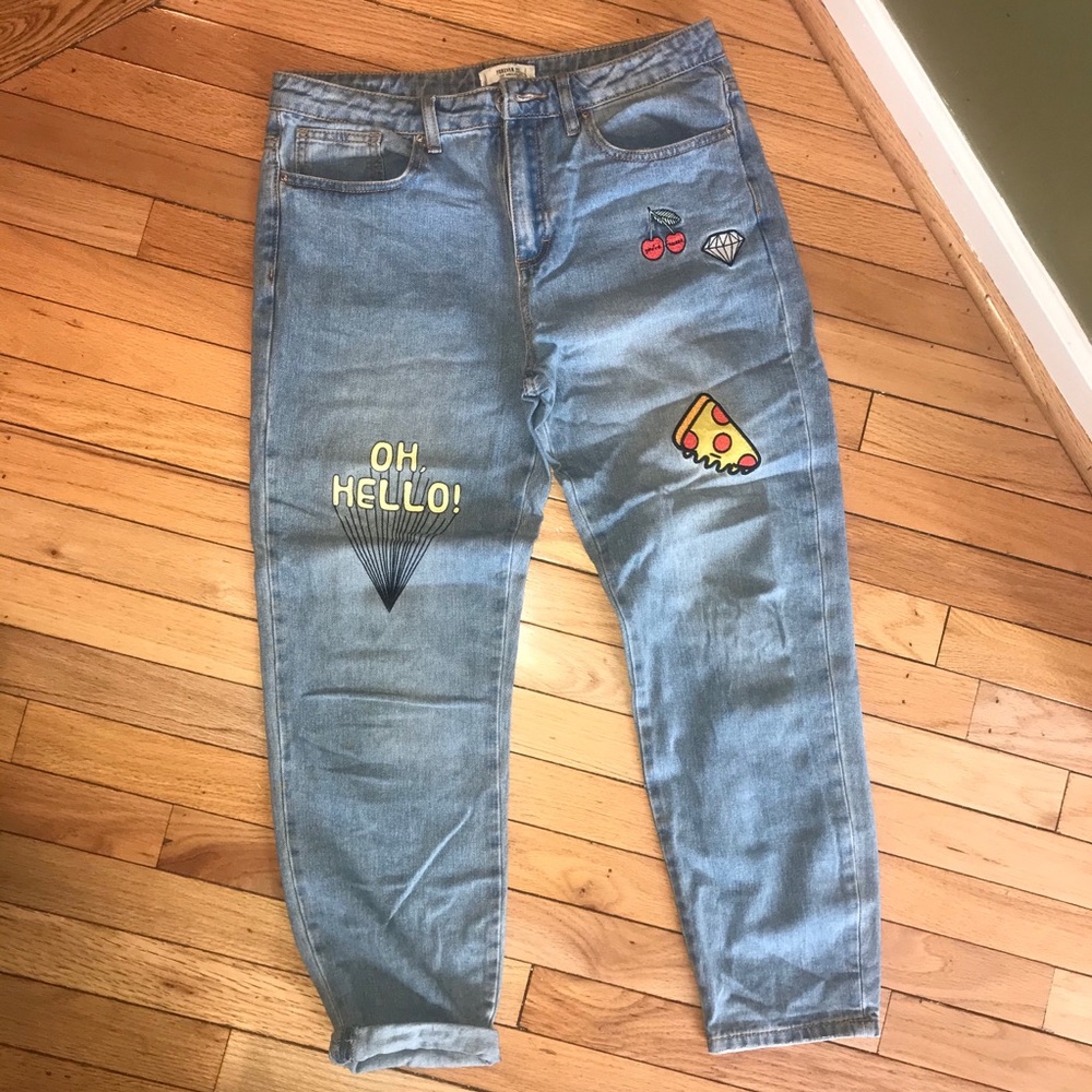 Forever 21 Blue Emoji Style Mom Jeans Sz 28”